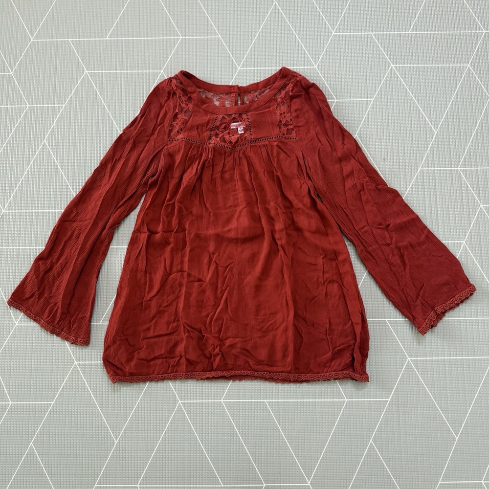 Patrons Of Peace Boho Rust Long Sleeve Lace Trim‎ Top Womens Size S